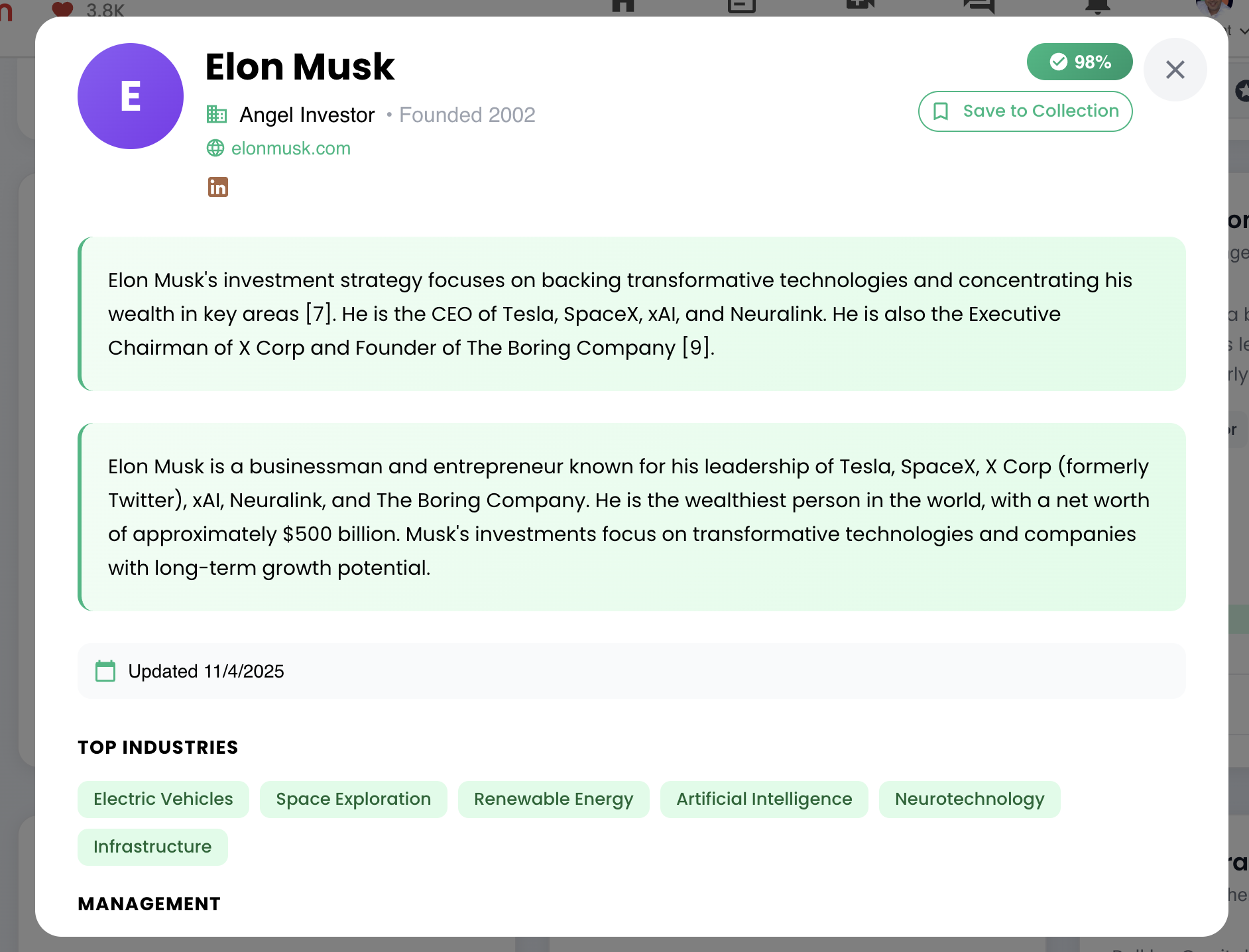 Investor detail page